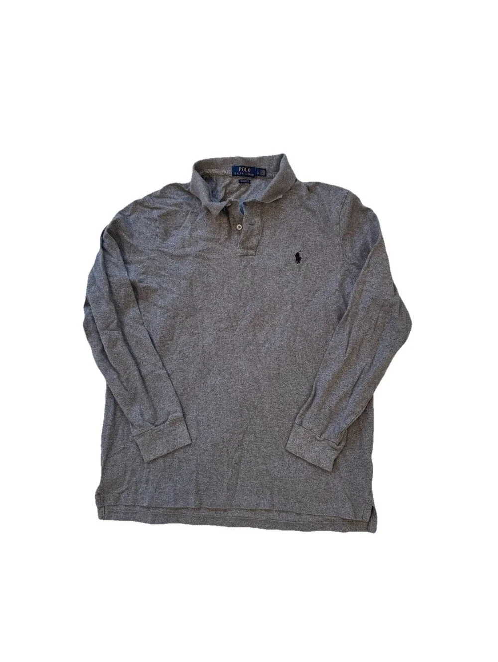 POLO Ralph Lauren Long Sleeve Shirt L Gray Classic Fit Black Pony Logo Casual